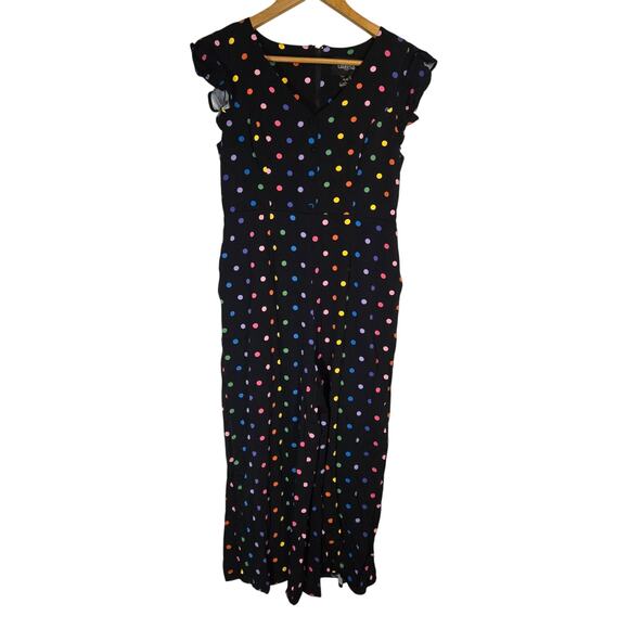 Collectif Thelma Rainbow Polka Dot Flutter Sleeve Cropped Jumpsuit V Neck 10 L - Picture 2 of 10
